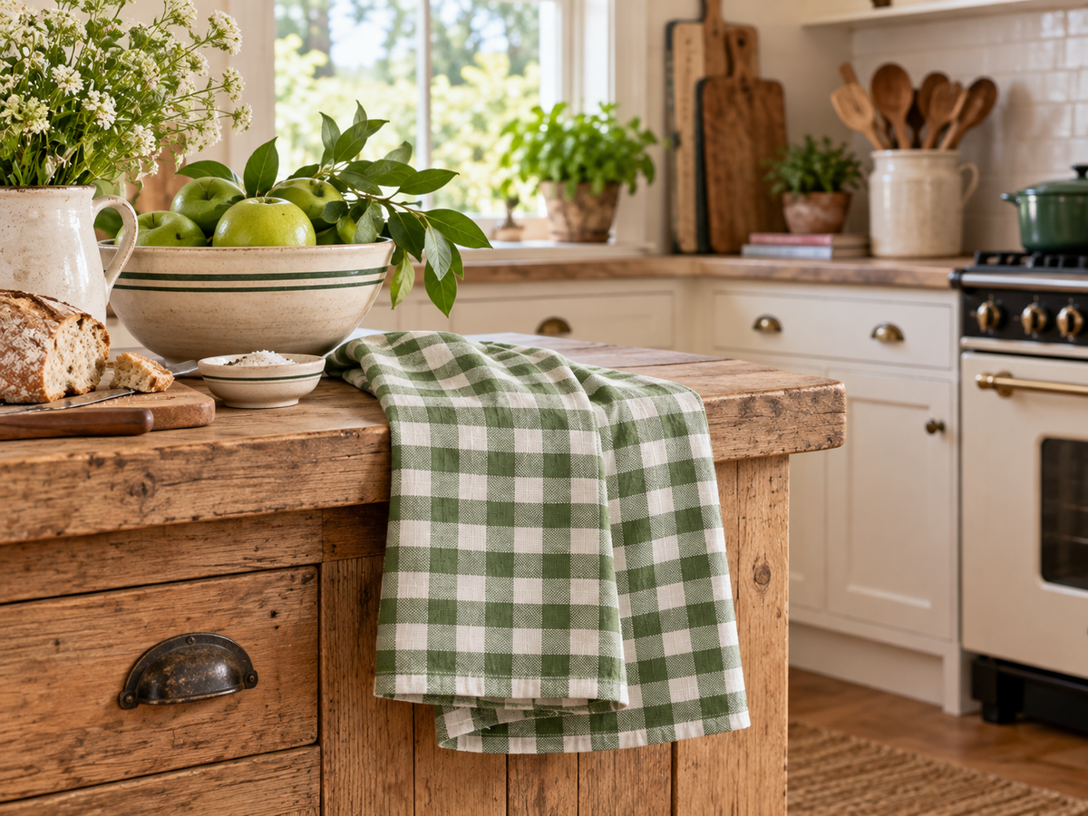 Pure French Flax Linen Tea Towel in Australian Green 