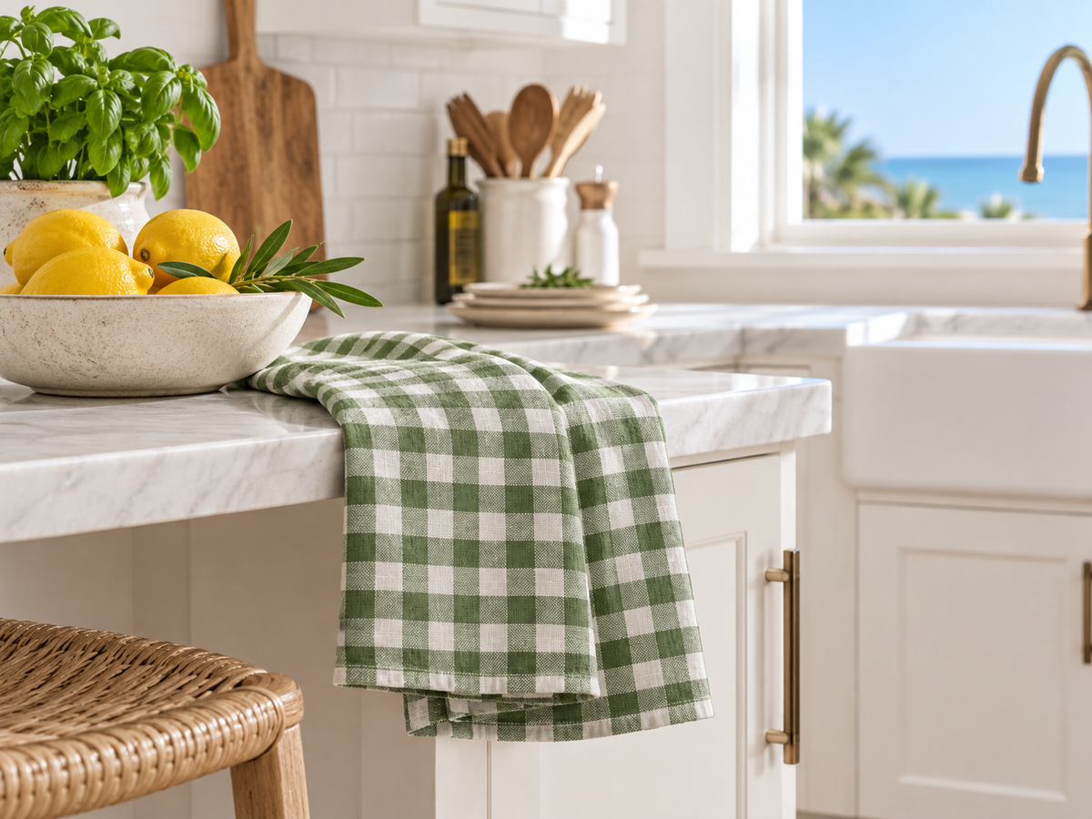 Pure French Flax Linen Tea Towel in Australian Green 