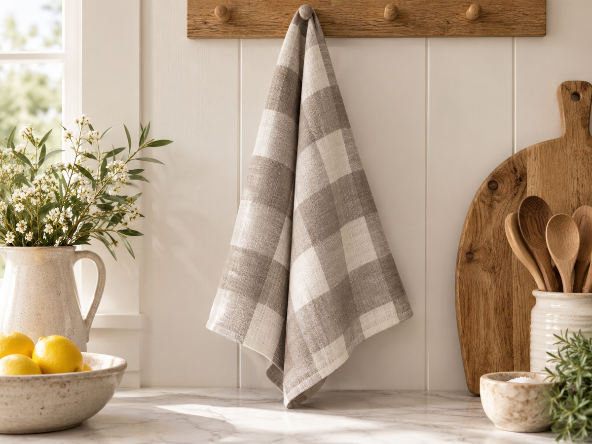 French Linen Tea Towel | Large Natural Gingham