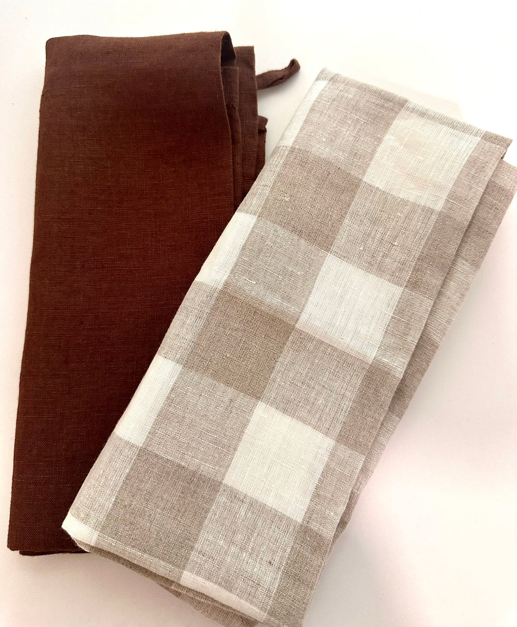 Chocolate checkers french linen tea towels