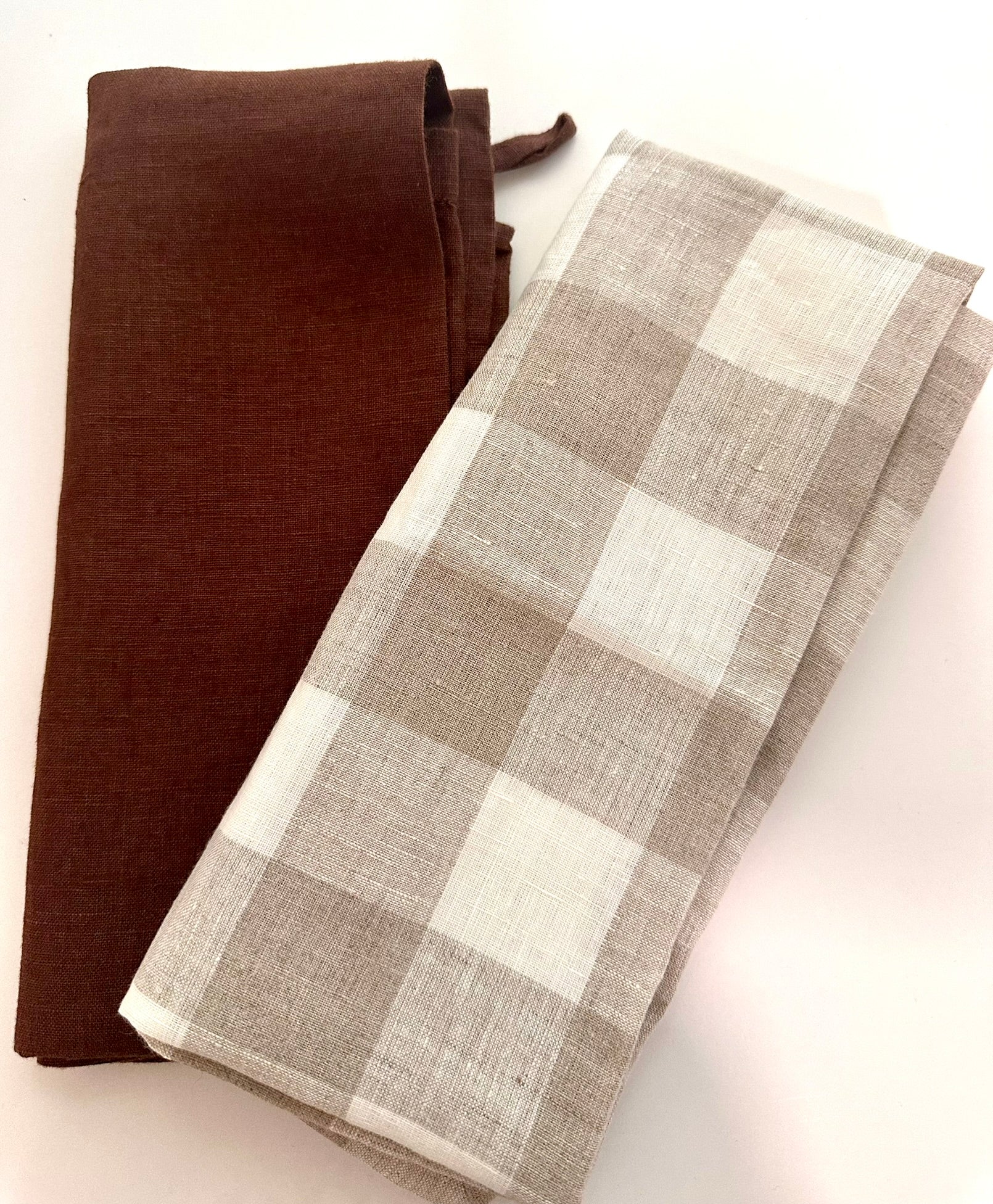 Chocolate checkers french linen tea towels