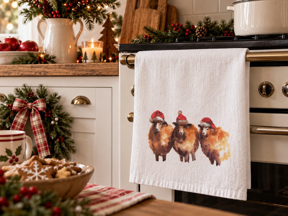 Cotton Tea Towel flour sack style Christmas Sheep