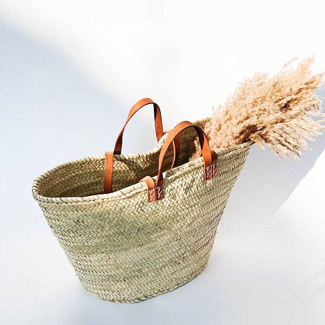 Classic French market tote straw bag – woven natural straw, reusable shopping bag, cottagecore farmhouse style