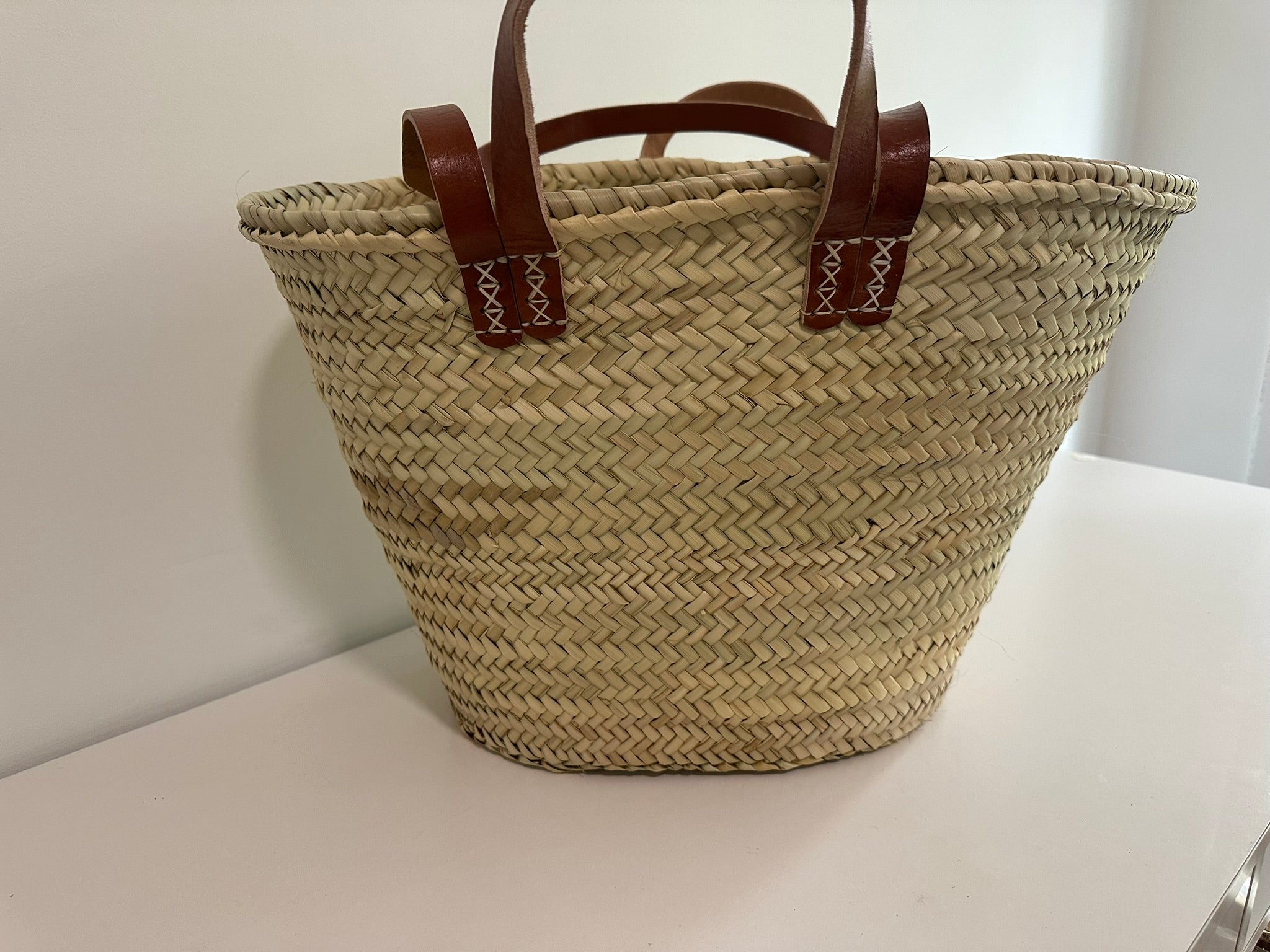Classic French market tote straw bag – woven natural straw, reusable shopping bag, cottagecore farmhouse style"