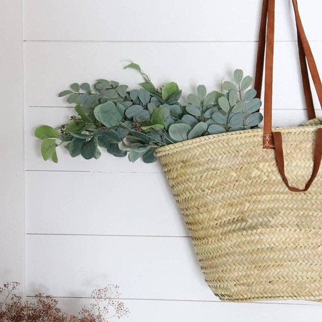 Classic French market tote straw bag – woven natural straw, reusable shopping bag, cottagecore farmhouse style