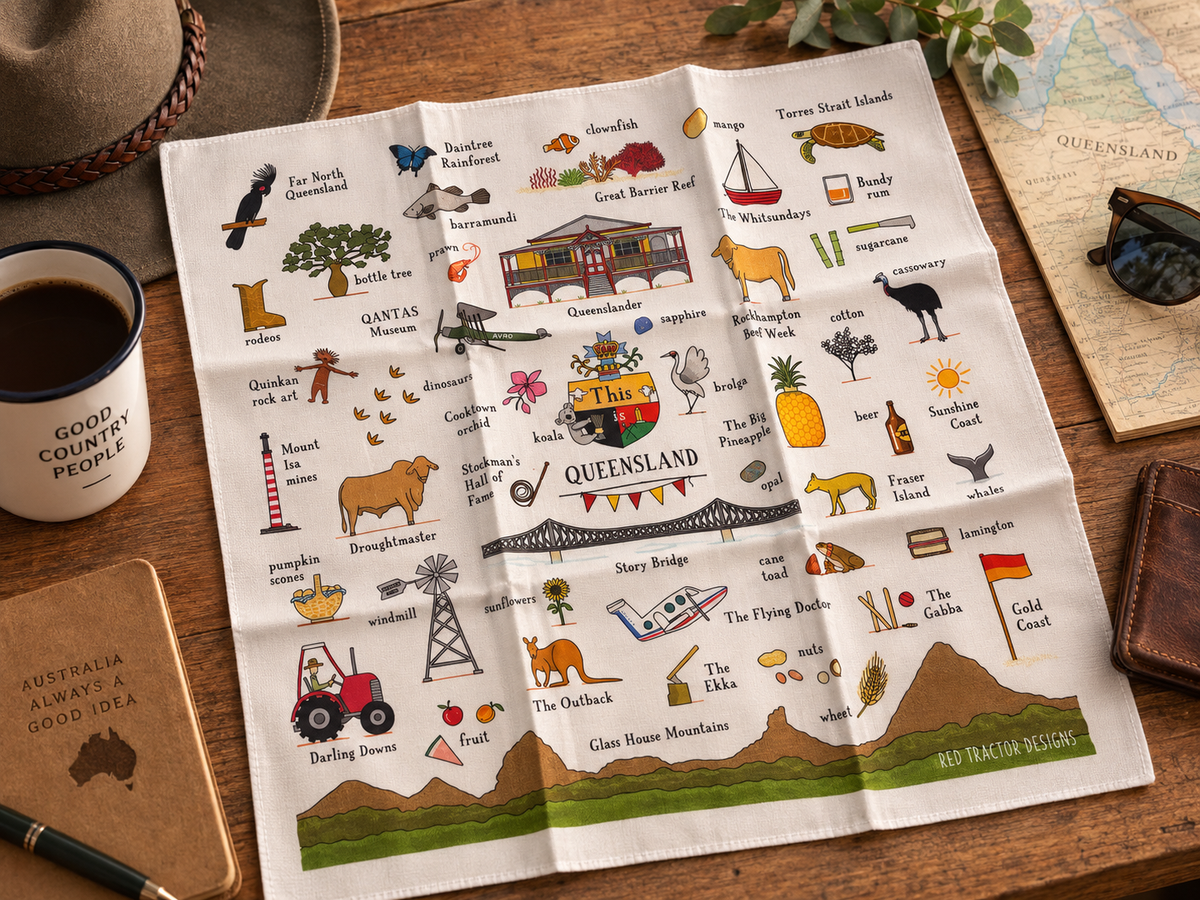 Cotton Handkerchief with Queensland and Australia theme 