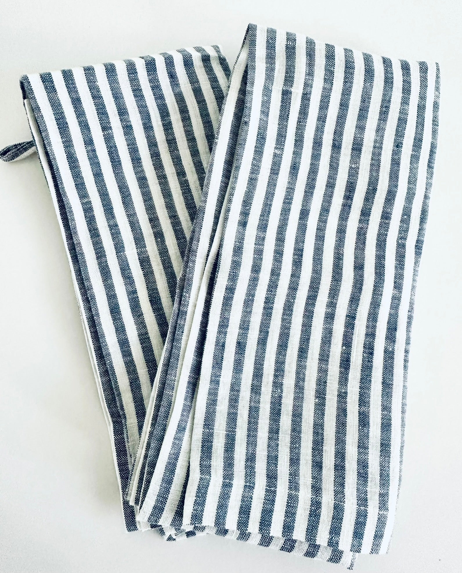 French Linen Tea Towel | Duck Blue Stripes