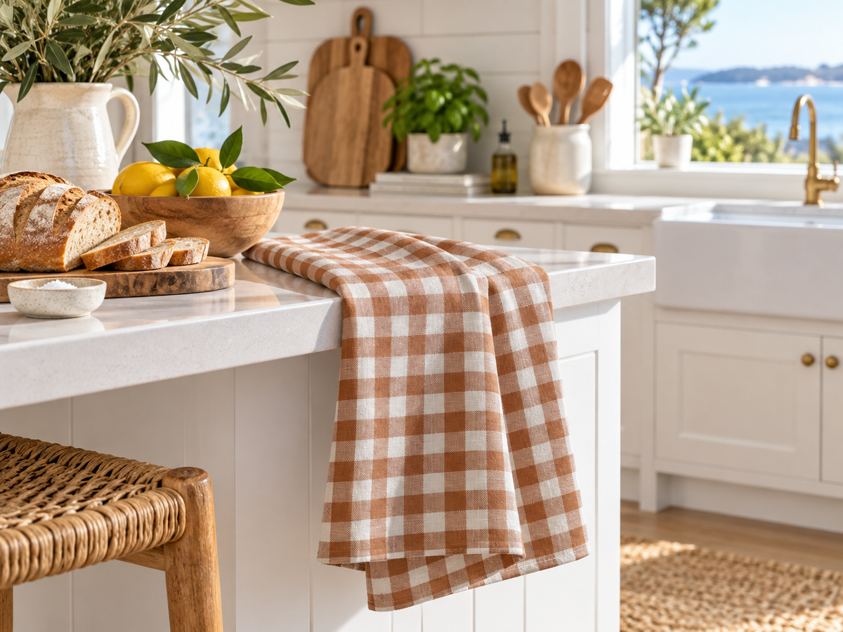 French Linen Tea Towel Outback Caramel The Eumundi Trading Co