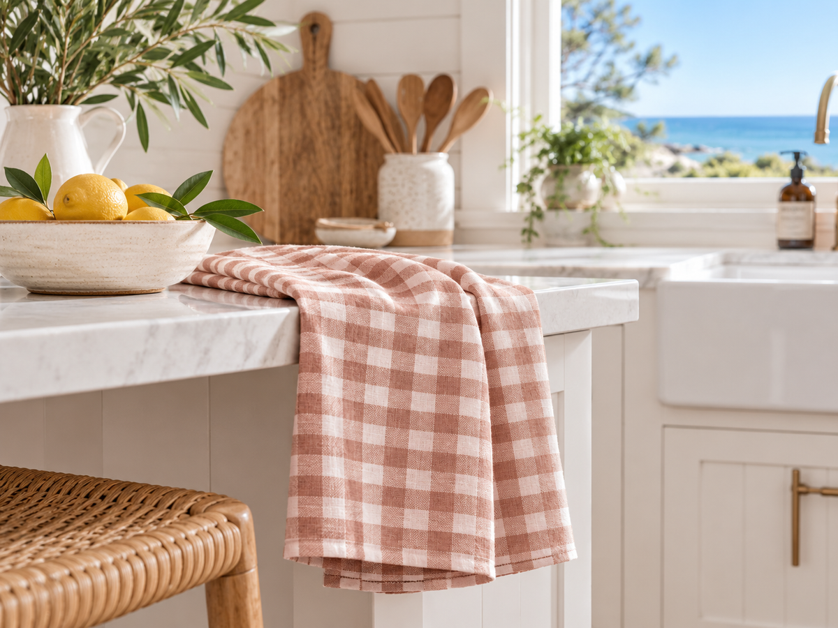 French Linen Tea Towels in Pink Salt by The Eumundi trading Co