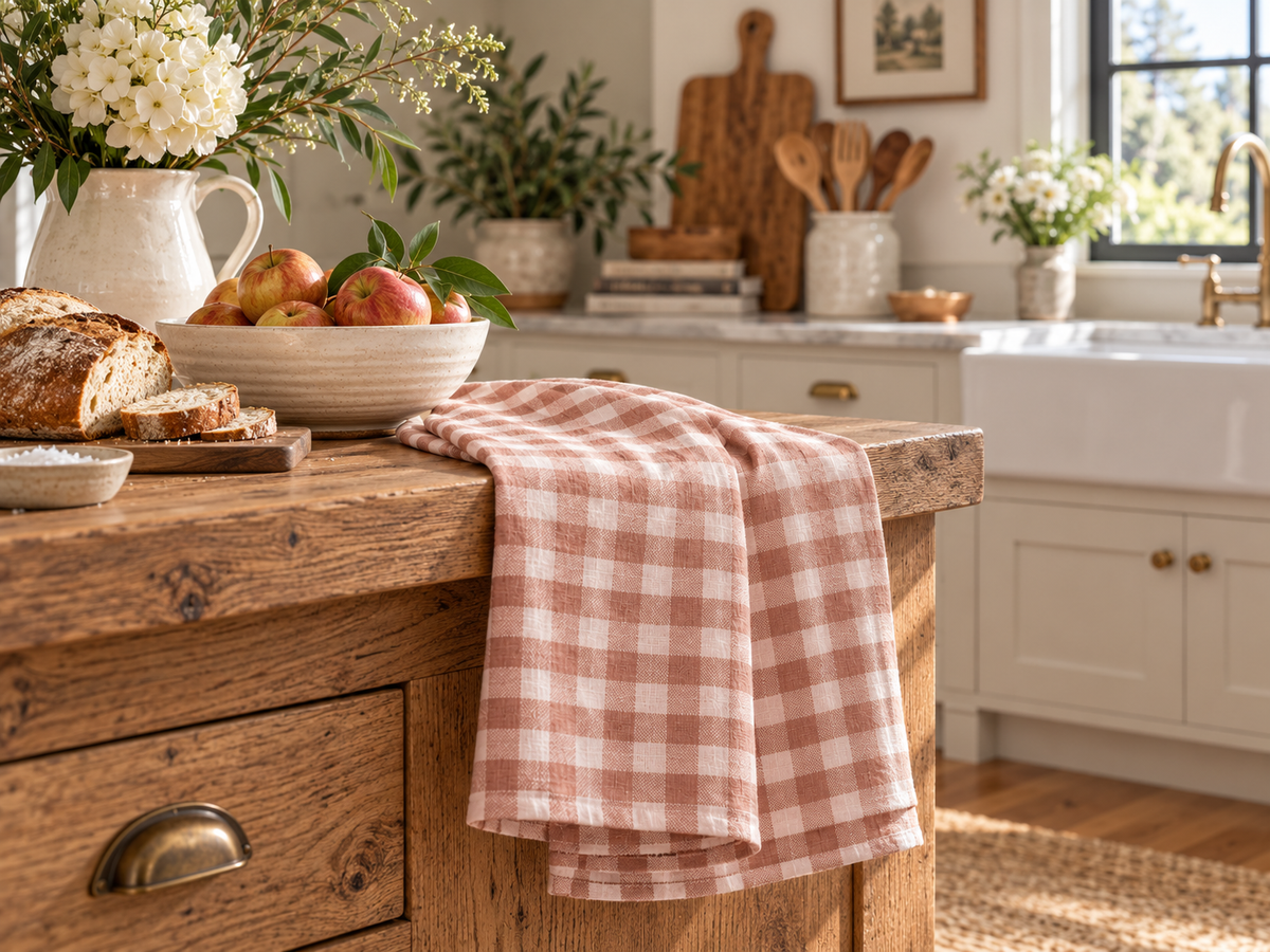 French Linen Tea Towels in Pink Salt by The Eumundi trading Co
