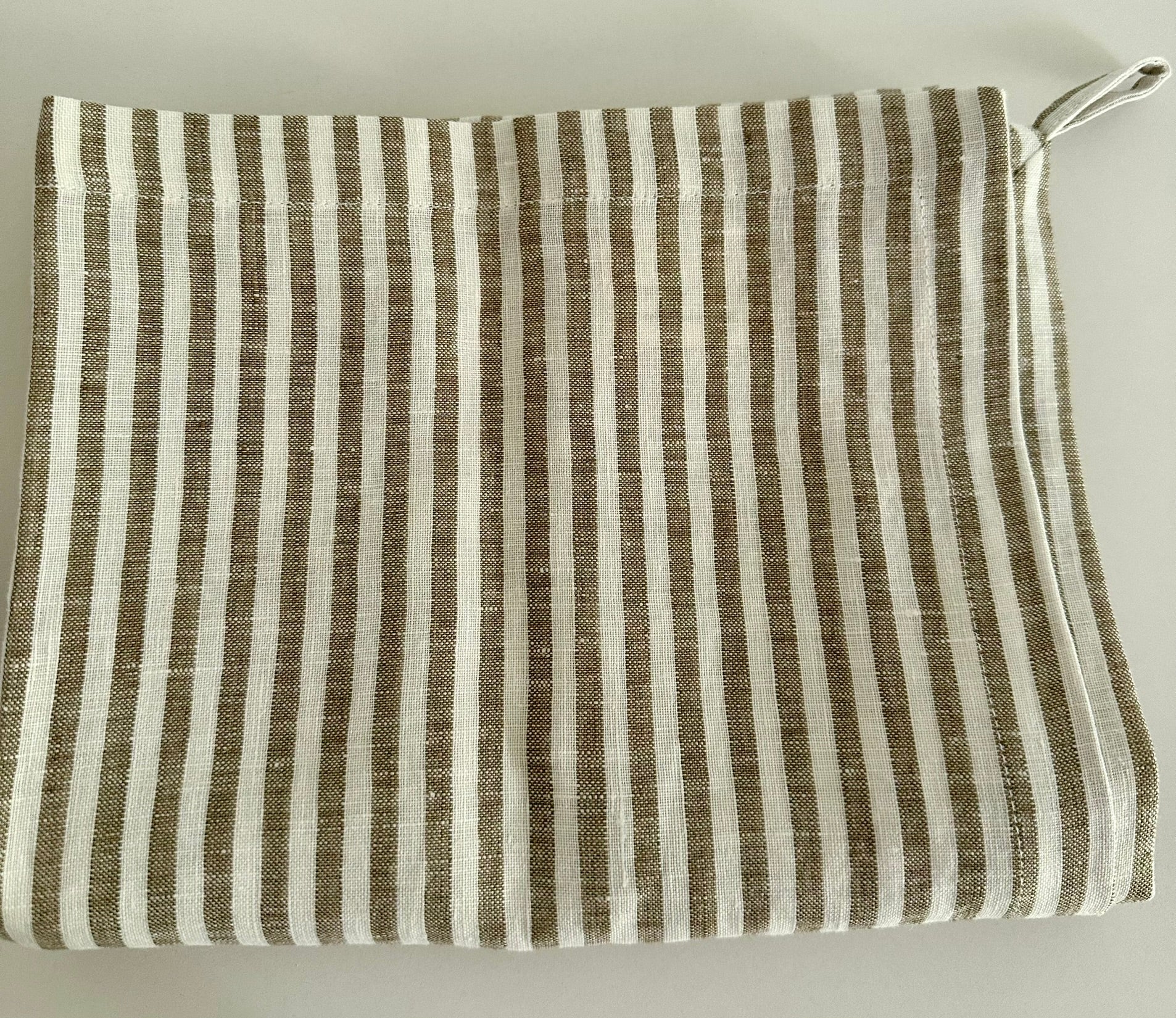 French Linen Tea Towel | Olive Pinstripe