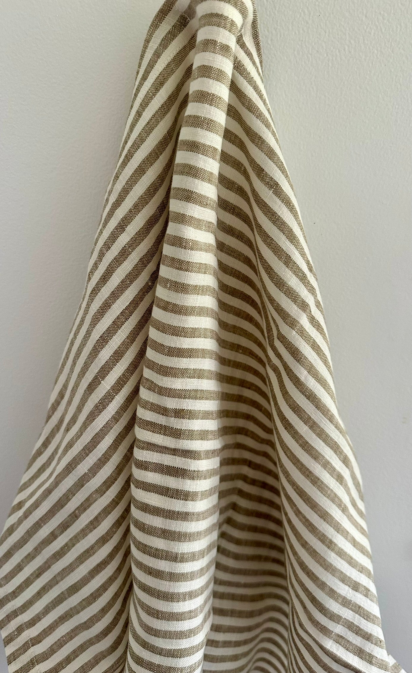 French Linen Tea Towel | Olive Pinstripe