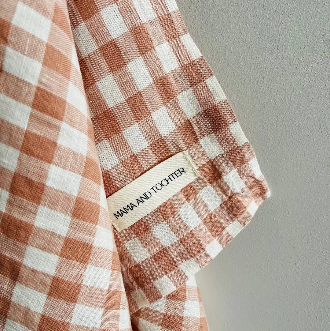 French linen tea towel blush gingham