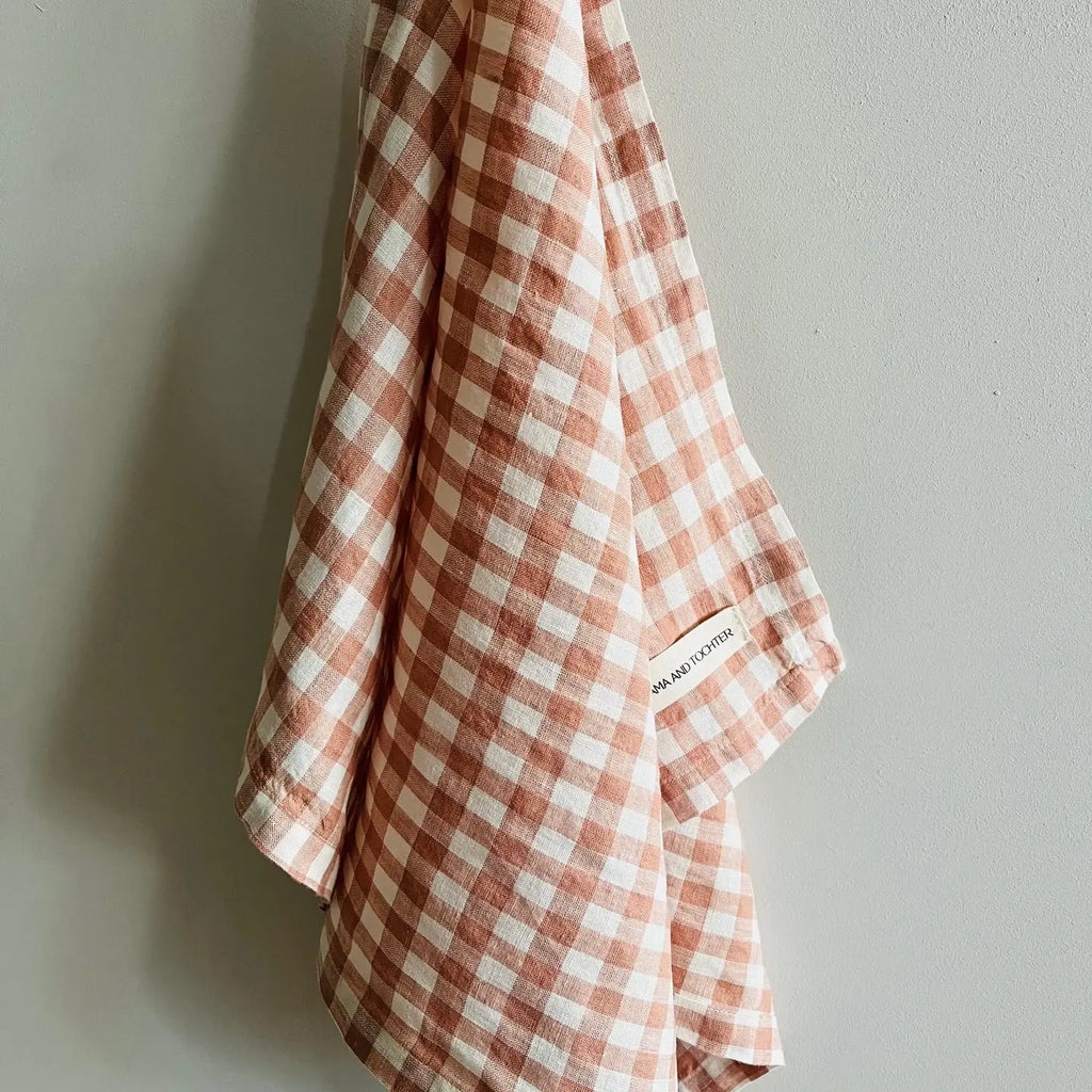 French linen tea towel blush gingham