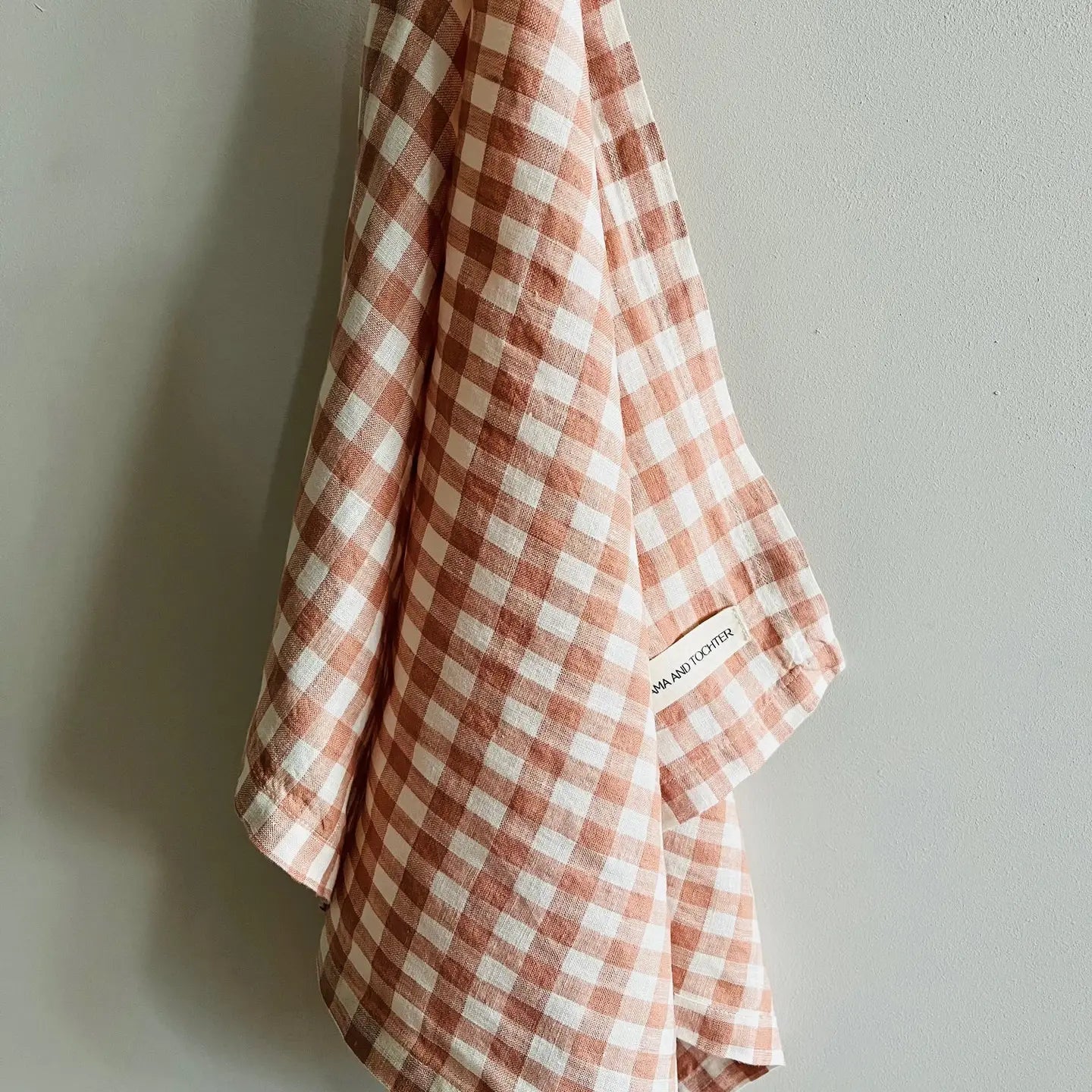 French linen tea towel blush gingham