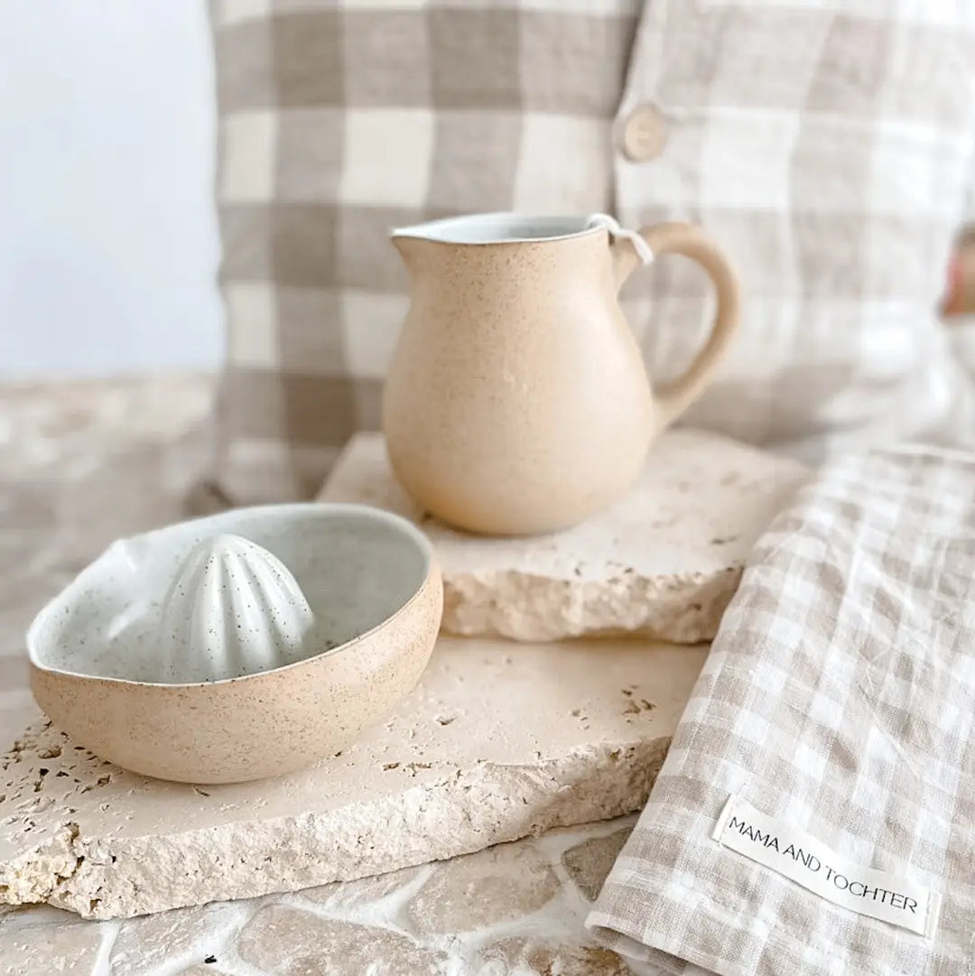 French linen tea towel natural gingham