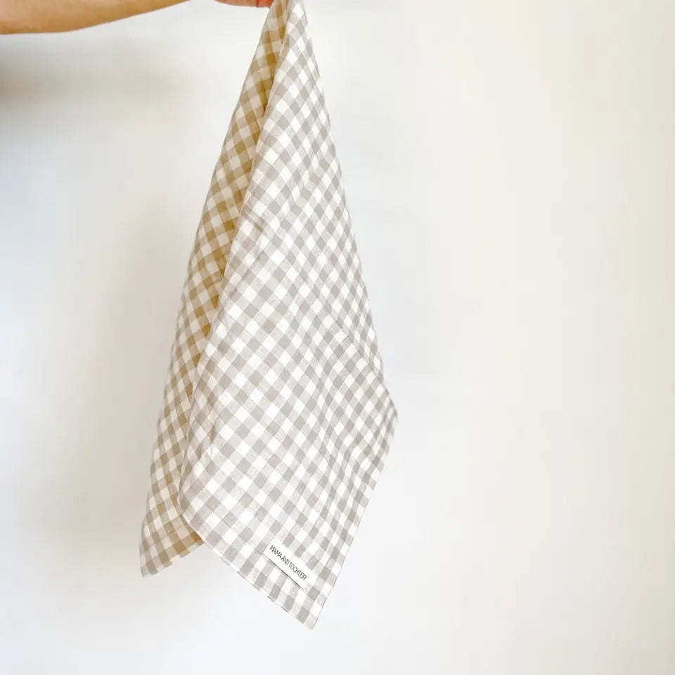 French linen tea towel natural gingham