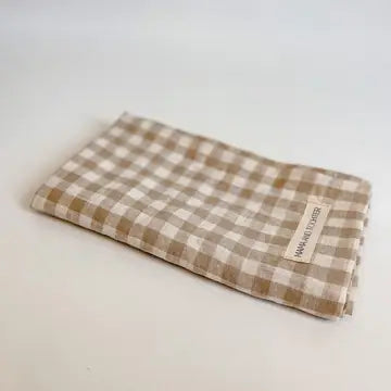 French linen tea towel natural gingham