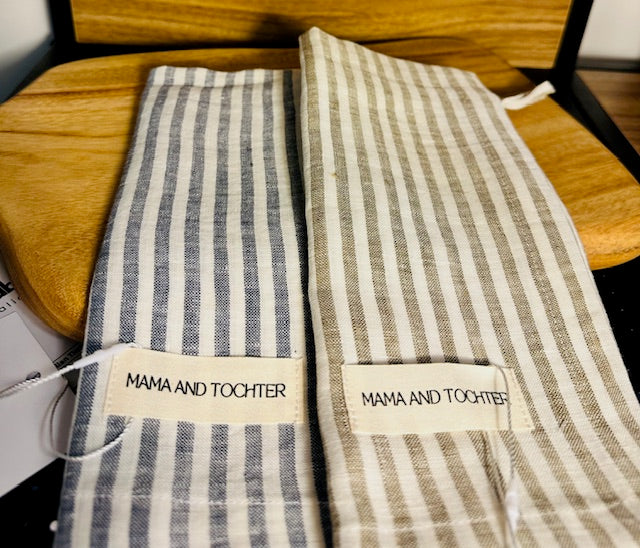 Tea Towel | Pure French Linen - Olive Pinstripe