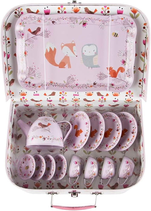 Children's tea set with animal pattern in a suitcase