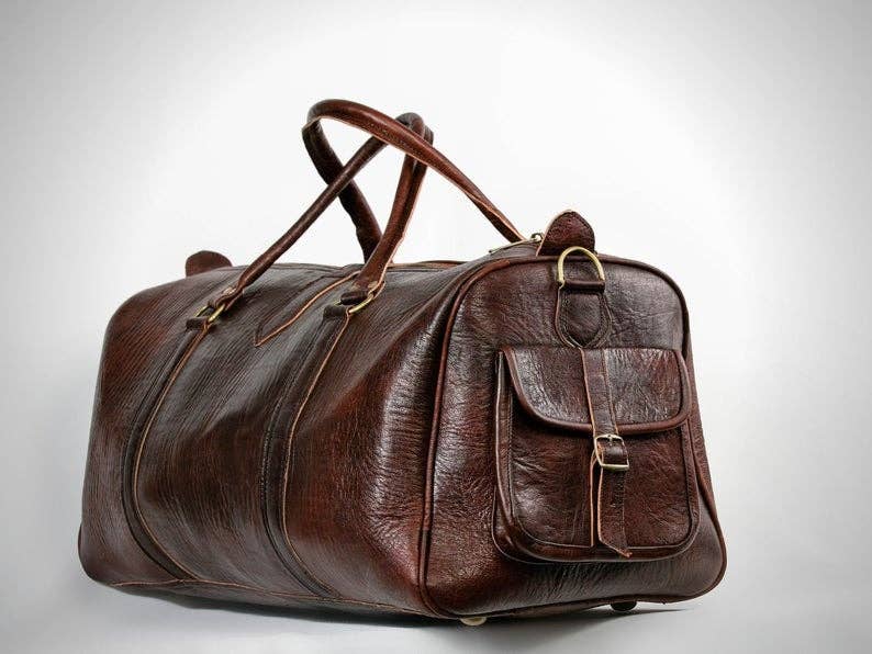 Brown leather duffel bag 