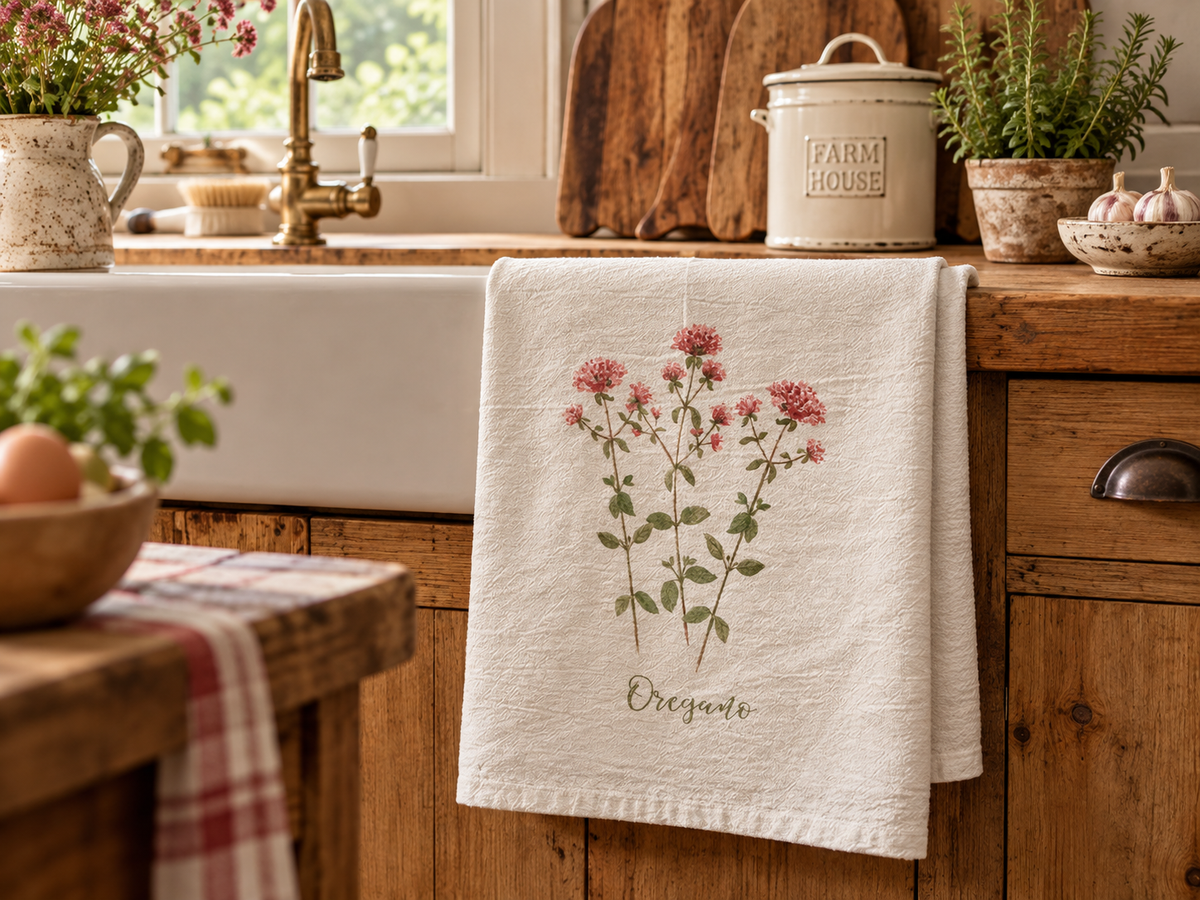 Oregano_Flowers_Cotton_Flour_Sack_Tea_Towel The Eumundi trading Co