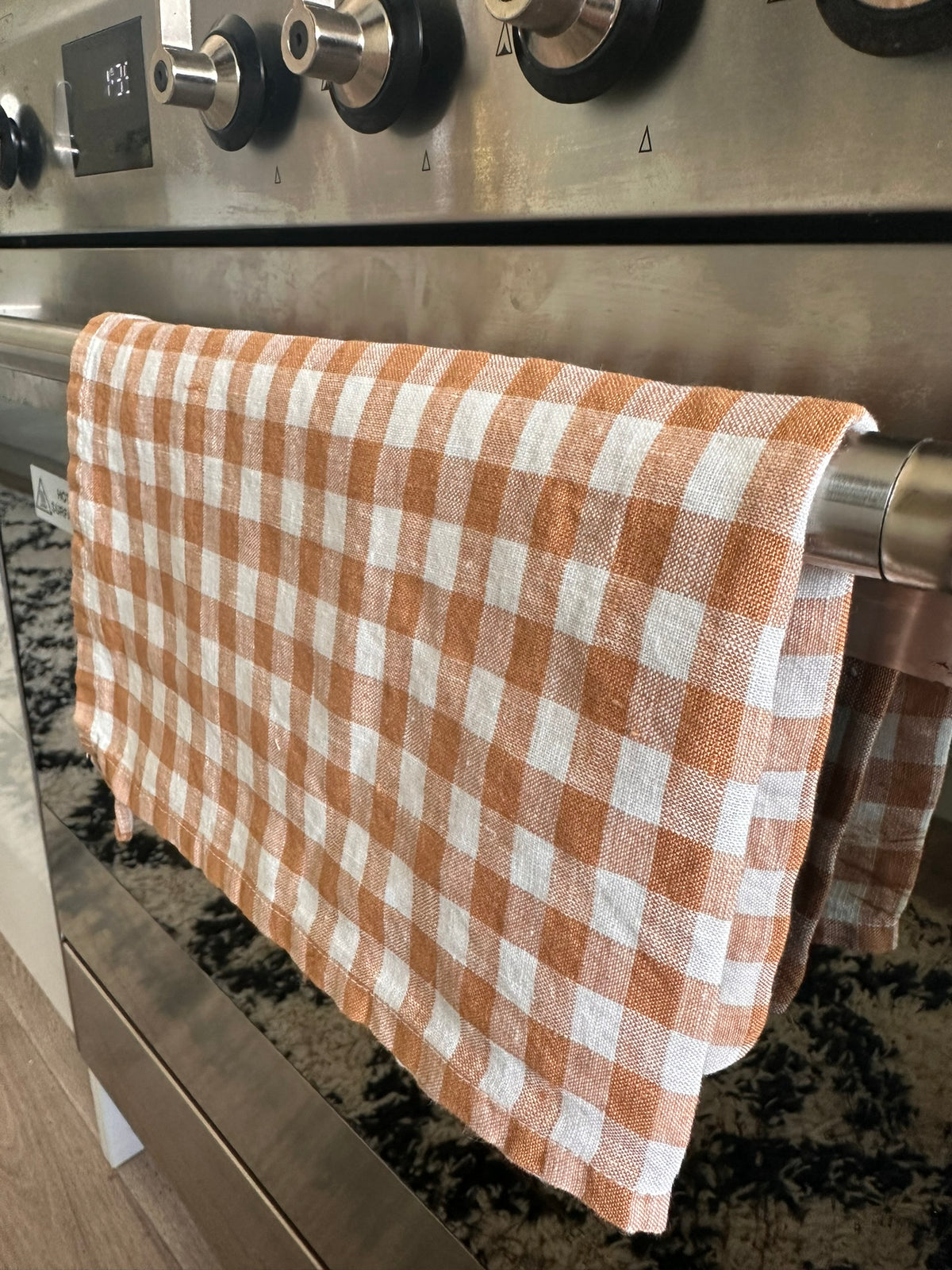 French Linen Tea Towel | Caramel Toffee Gingham