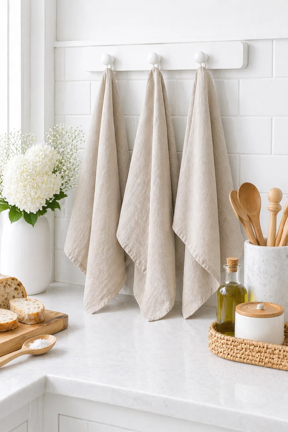 Pure French Linen Tea Towels - Natural plain
