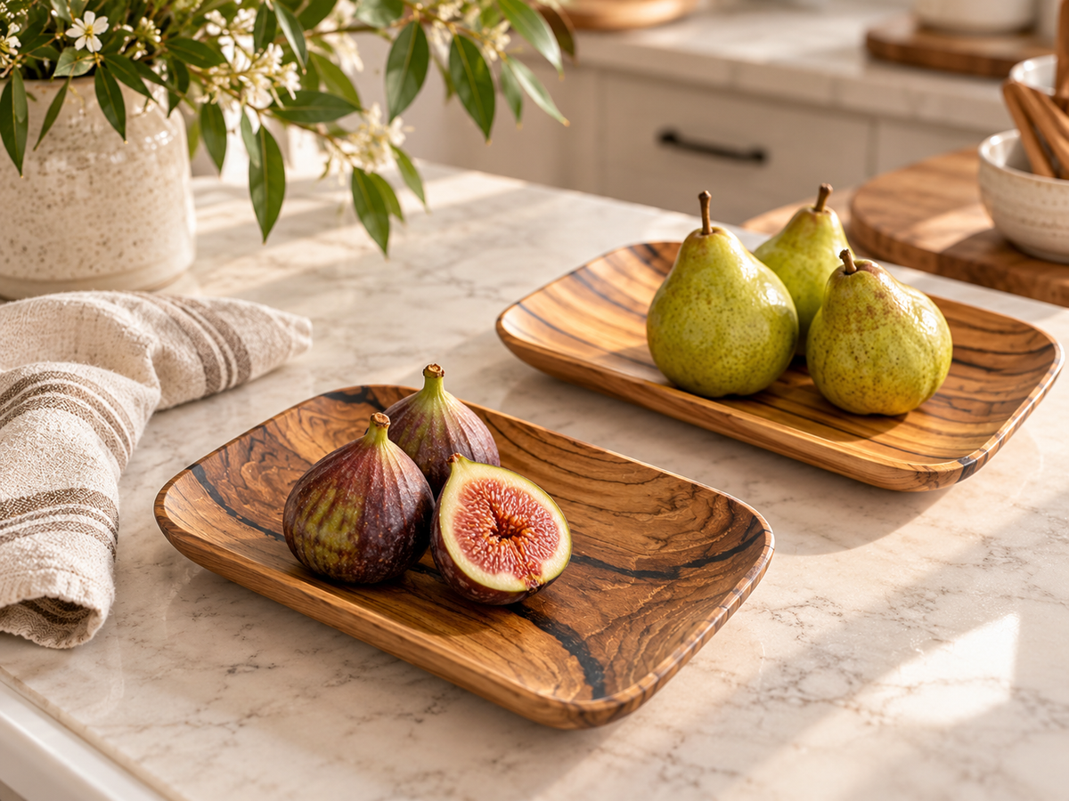 small wooden serving tray and wooden serving platter