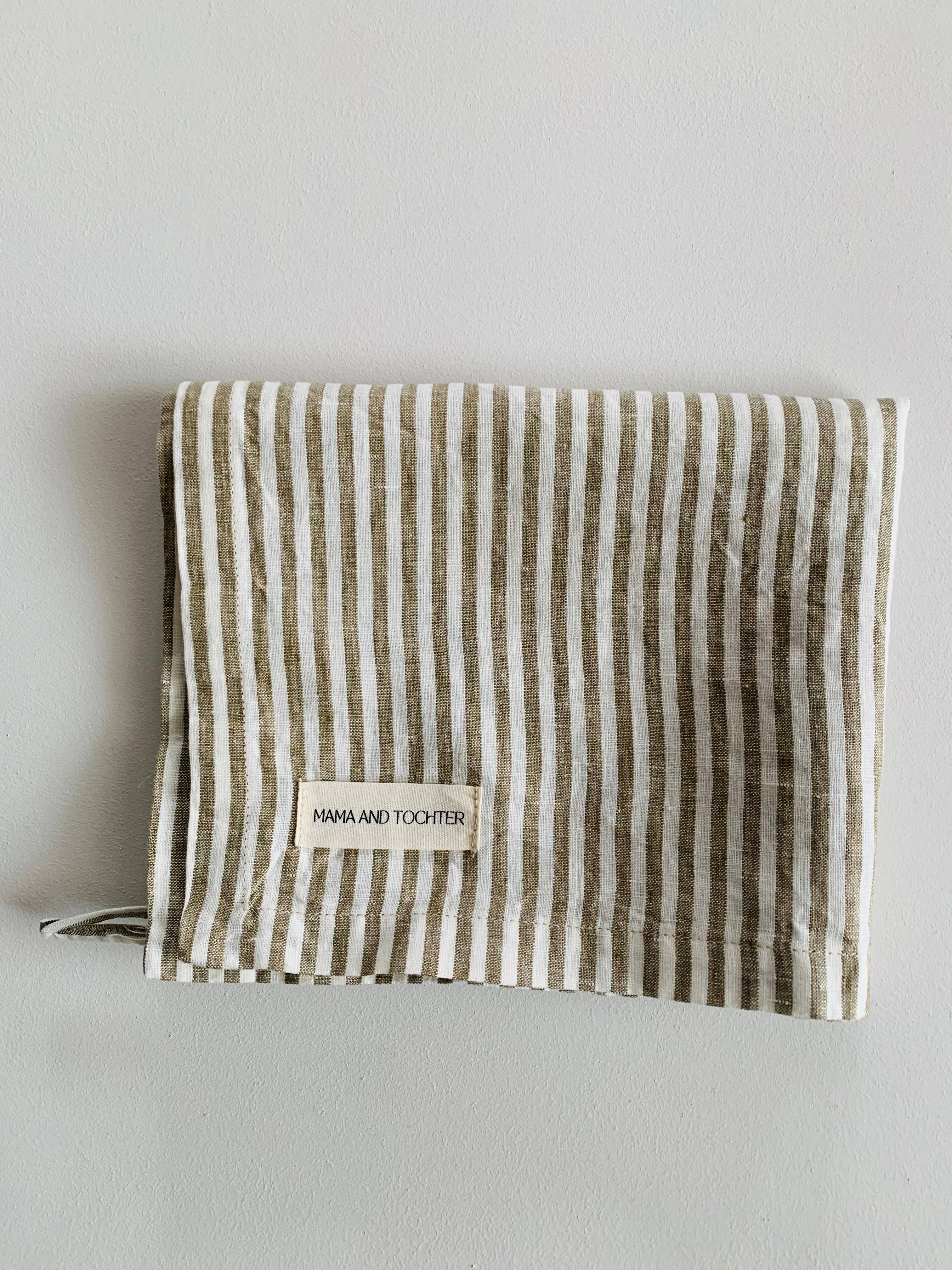 Tea Towel | Pure French Linen - Olive Pinstripe