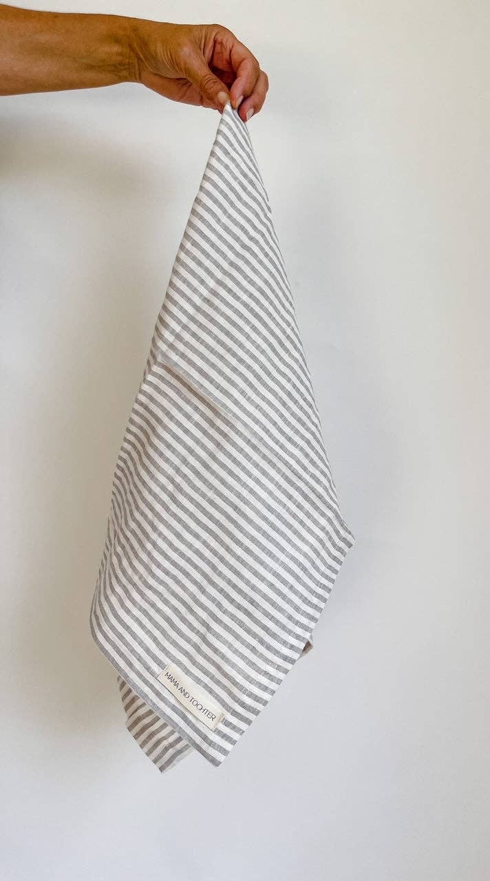 Tea Towel | Pure French Linen - Grey Stripe