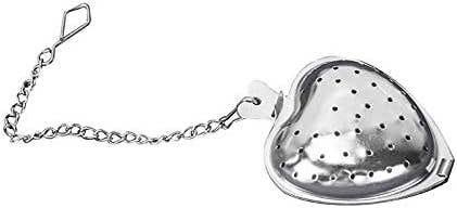 Heart-shaped metal tea infuser with a chain on a white background